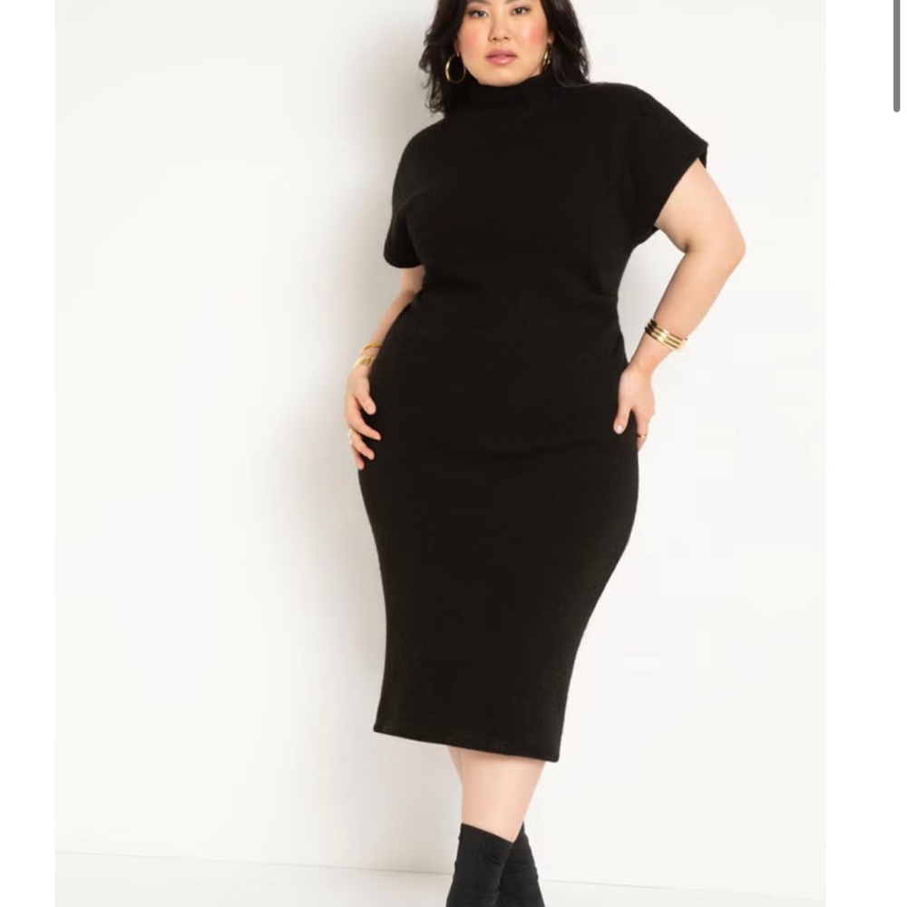 ELOQUII Elegant Black Midi Sweater Dress